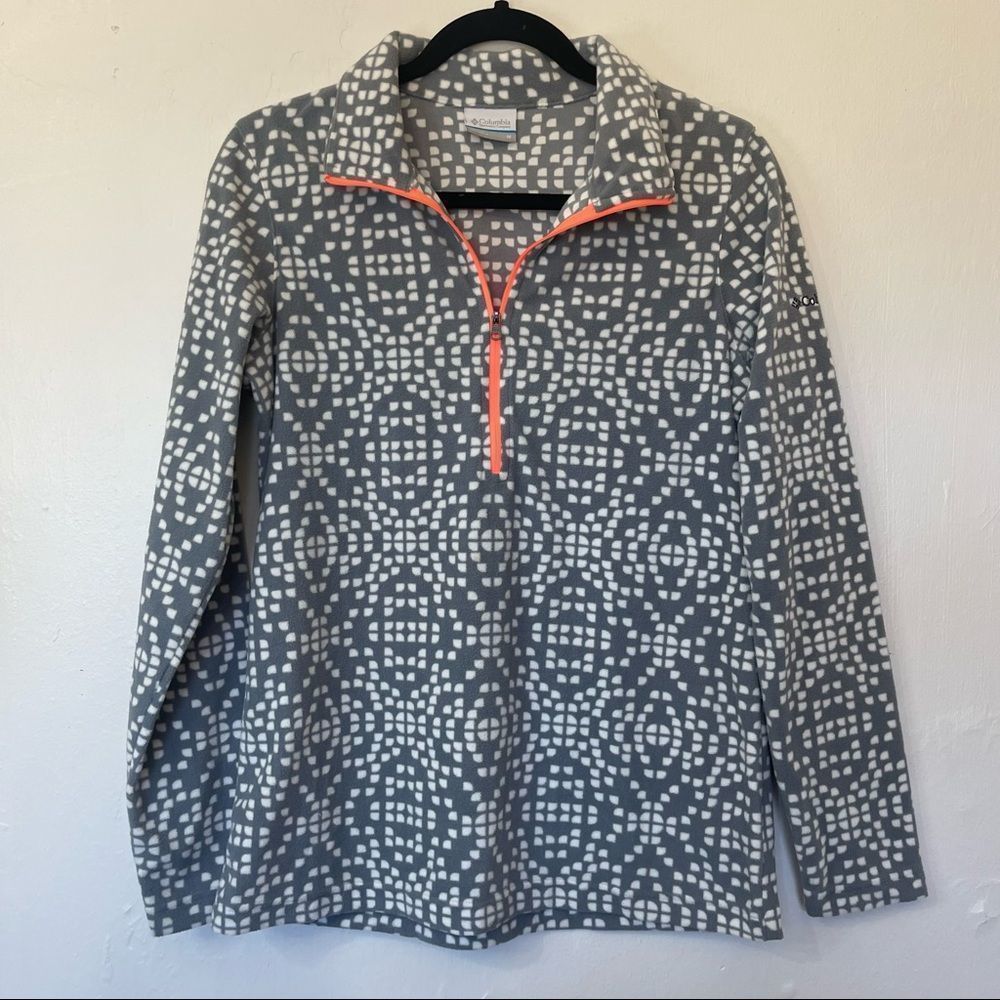 Columbia Gray & White with Pink Detail Ling Sleeve Fleece Three Quarter Zip Up - Picture 1 of 7